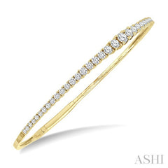 2 Ctw Round Cut Diamond Halfway Graduated Flex Bangle in 14K Yellow Gold