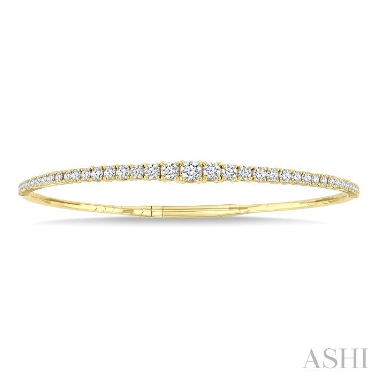 2 Ctw Round Cut Diamond Halfway Graduated Flex Bangle in 14K Yellow Gold