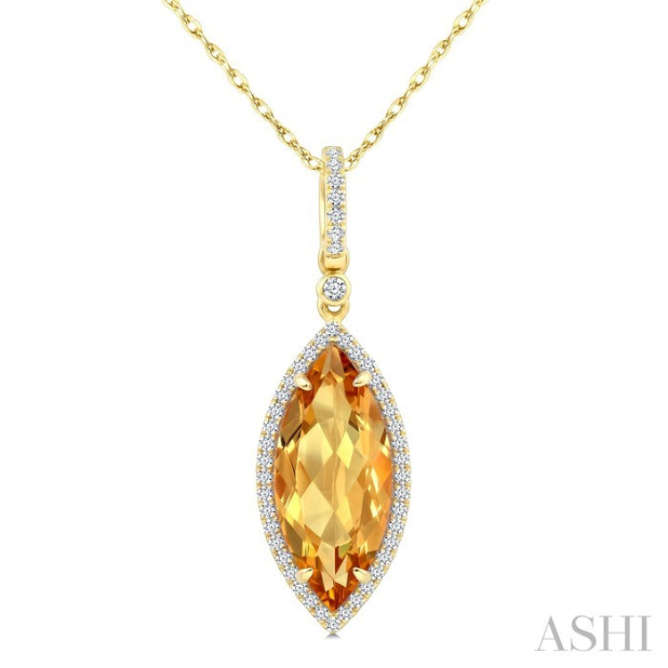 16X7 MM Evoque Gemstone Marquise Shape Citrine and 1/5 Ctw Round Cut Diamond Semi-Precious Pendant With Chain in 10K Yellow Gold