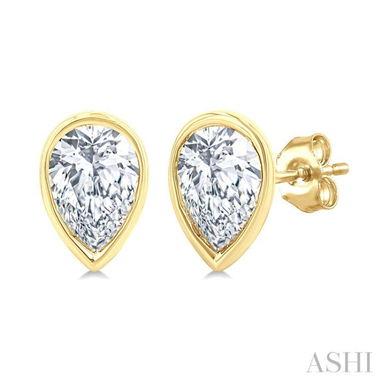 1/5 Ctw Petite Bezel Set Pear Cut Diamond Fashion Stud Earrings in 14K Yellow Gold