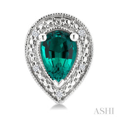 6X4 MM Pear Shape Lab-Created Emerald and 1/50 Ctw Round Cut Diamond Precious Earrings in Sterling Silver