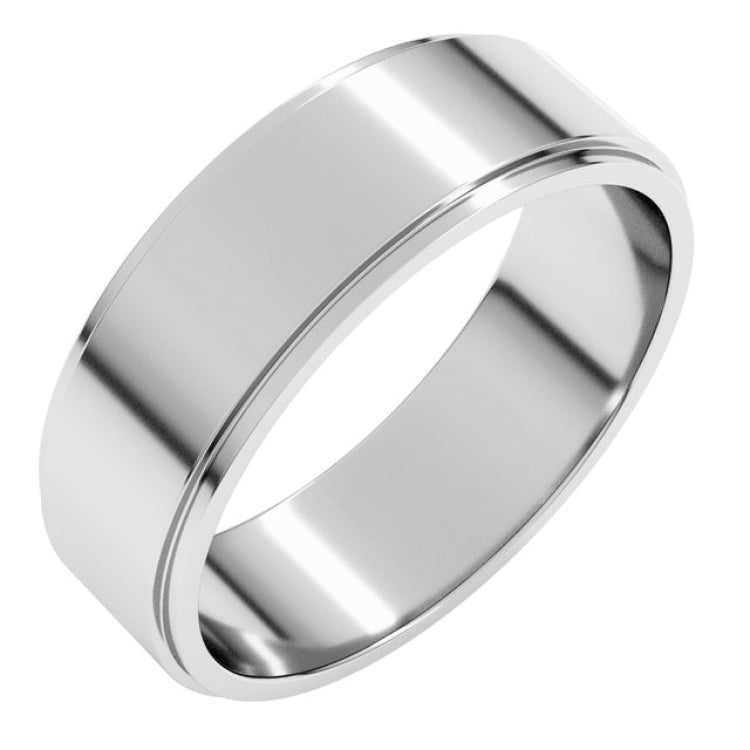Sterling Silver 6 mm Stepped-Edge Flat Band Size 11