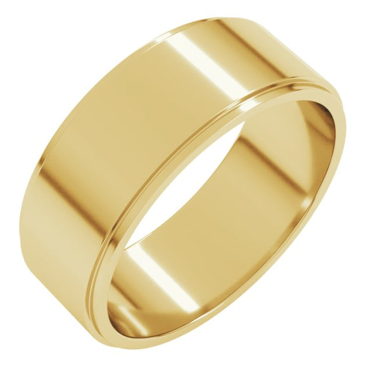 14K Yellow Gold 7 mm Stepped-Edge Flat Band Size 10