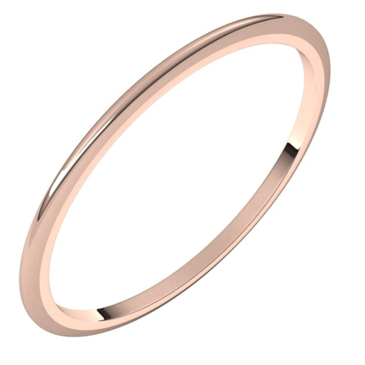 14K Rose Gold 1 mm Half Round Band Size 6.5