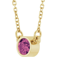 14K Yellow Gold Natural Pink Tourmaline Solitaire 16" Necklace