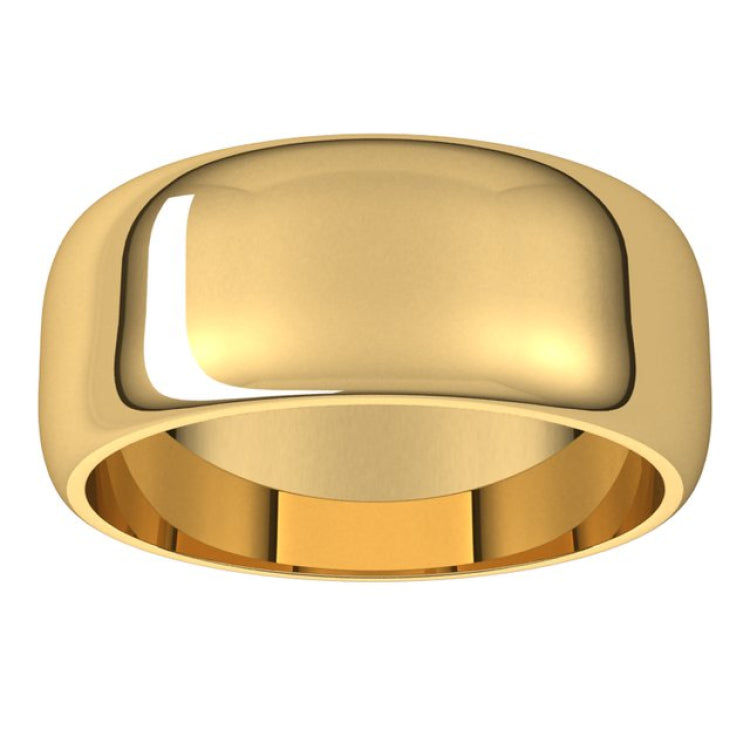 14K Yellow Gold 8 mm Half Round Band Size 6