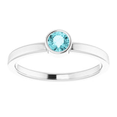 14K White Gold 4 mm Natural Blue Zircon Ring