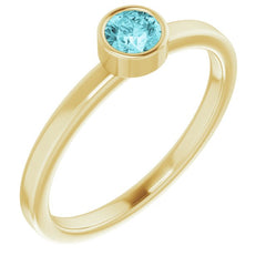 14K Yellow Gold 4 mm Natural Blue Zircon Ring