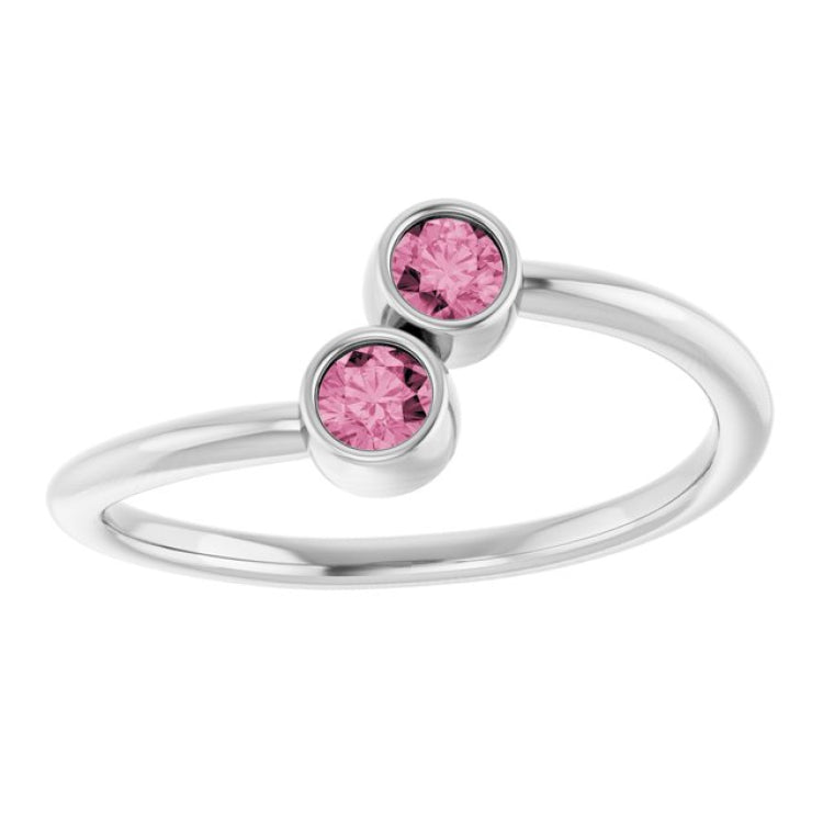 14K White Gold Natural Pink Tourmaline Two-Stone Ring