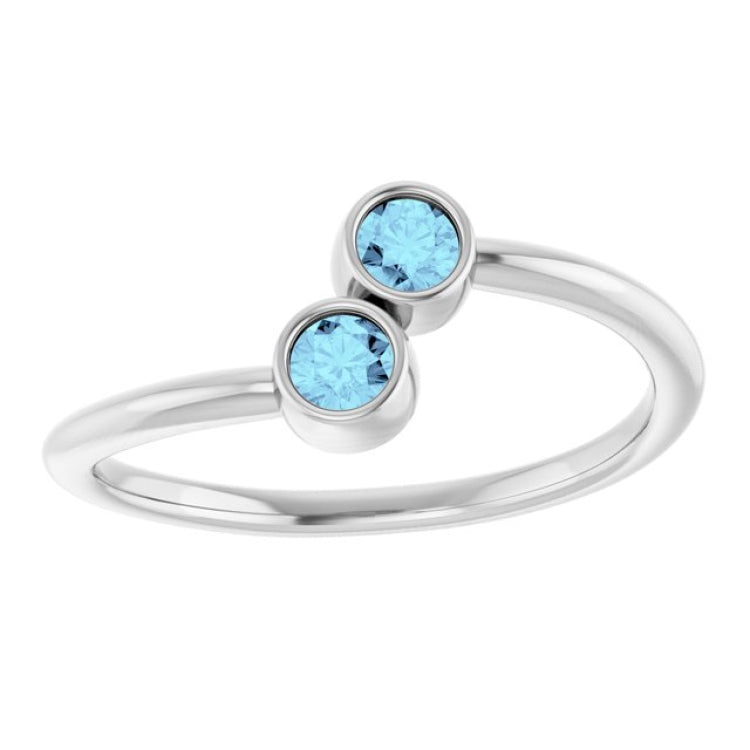 14K White Gold Natural Aquamarine Two-Stone Ring