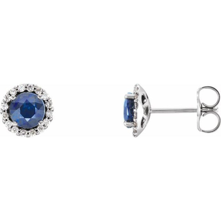 14K White Gold 5 mm Natural Blue Sapphire & 1/8 CTW Natural Diamond Earrings