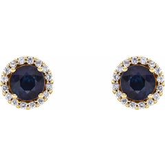14K Yellow Gold 5 mm Natural Blue Sapphire & 1/8 CTW Natural Diamond Earrings