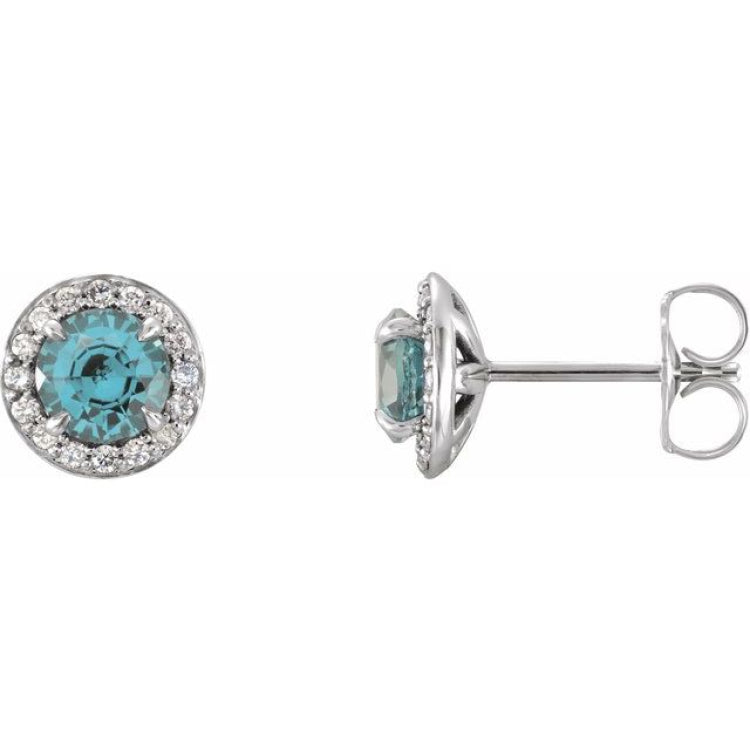 14K White Gold 5 mm Natural Aquamarine & 1/8 CTW Natural Diamond Earrings