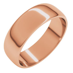 10K Rose Gold 6 mm Lightweight Half Round Band Size 7.5