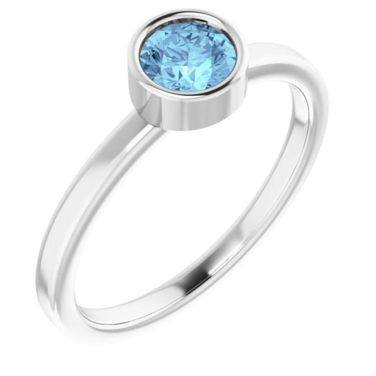 14K White Gold 5 mm Natural Aquamarine Ring