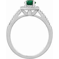 Sterling Silver Lab-Grown Emerald & .01 CTW Natural Diamond Ring