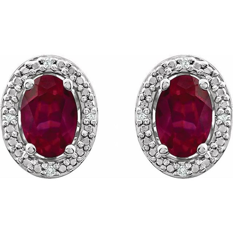 Sterling Silver Lab-Grown Ruby & .025 CTW Natural Diamond Earrings