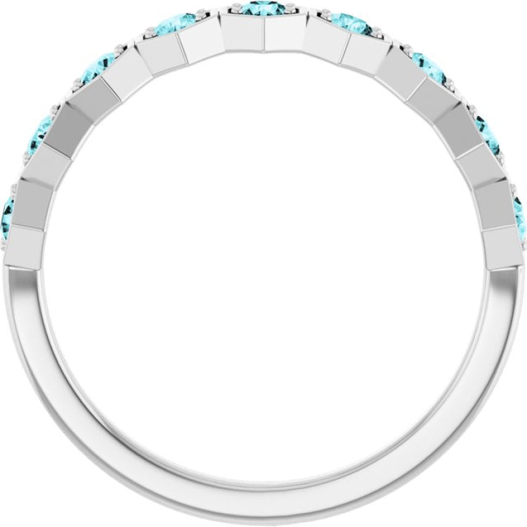 14K White Gold Natural Blue Zircon Stackable Ring