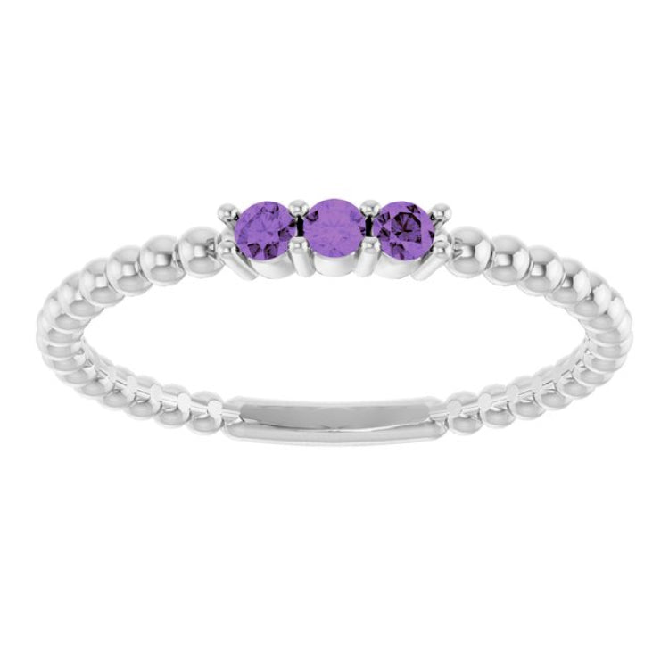 14K White Gold Natural Amethyst Beaded Ring