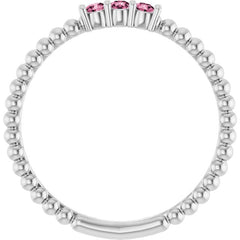 14K White Gold Natural Pink Tourmaline Beaded Ring