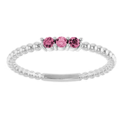 14K White Gold Natural Pink Tourmaline Beaded Ring