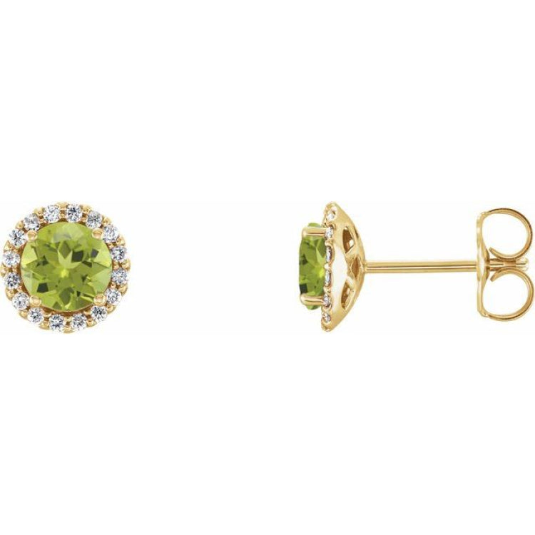 14K Yellow Gold 5 mm Natural Peridot & 1/8 CTW Natural Diamond Earrings