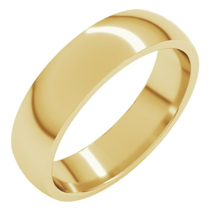 18K Yellow Gold 5 mm Lightweight Comfort-Fit Half Round Band Size 6.5