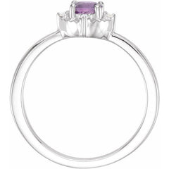 Sterling Silver Natural Amethyst & .04 CTW Natural Diamond Halo-Style Ring