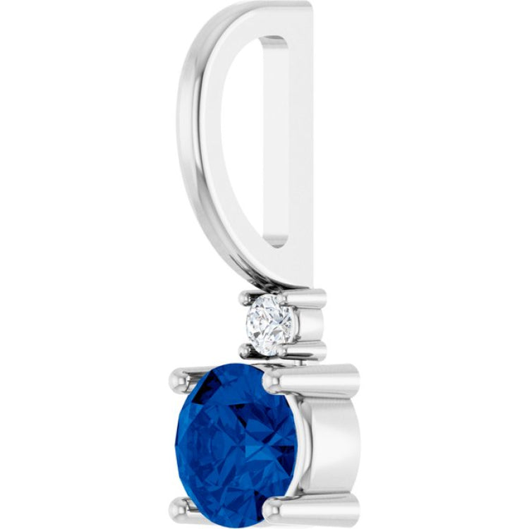 14K White Gold Lab-Grown Blue Sapphire & .015 CT Natural Diamond Charm/Pendant