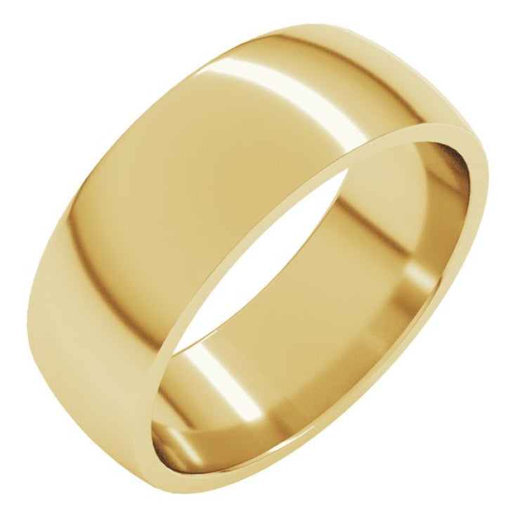 14K Yellow Gold 7 mm Lightweight Comfort-Fit Half Round Band Size 8.5