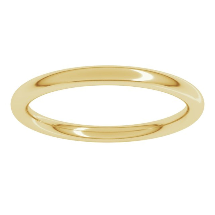 14K Yellow Gold 2 mm Comfort-Fit Full Round Band Size 8.5