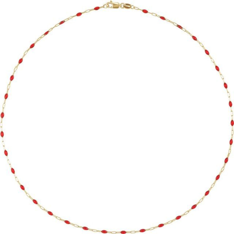 14K Yellow Gold-Filled 1.6 mm Red Enamel Paperclip-Style 18" Chain