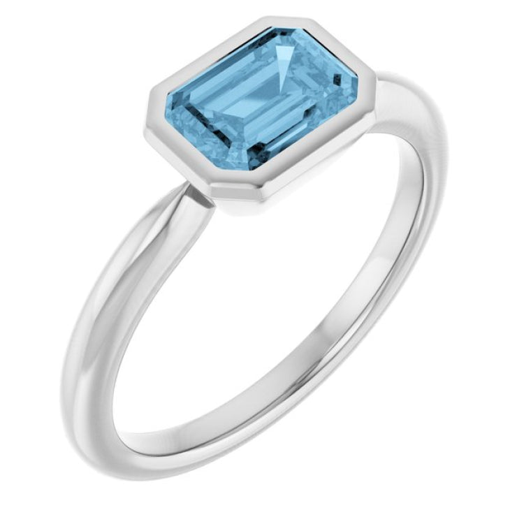 10K White Gold Natural Sky Blue Topaz Solitaire Ring
