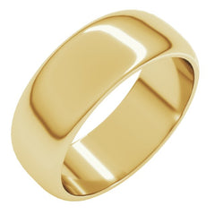 10K Yellow Gold 7 mm Half Round Band Size 6.5