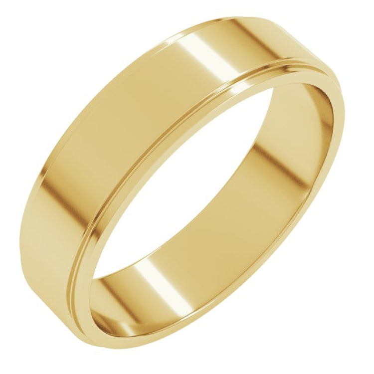14K Yellow Gold 5 mm Stepped-Edge Flat Band Size 7.5
