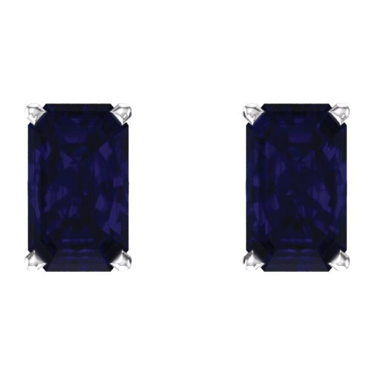 14K White Gold Lab-Grown Blue Sapphire Scroll Setting® Earrings