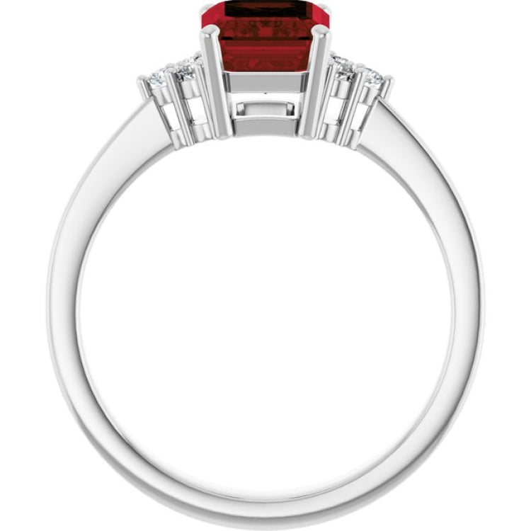 14K White Gold Natural Mozambique Garnet and 1/10 CTW Lab-Grown Diamond Ring