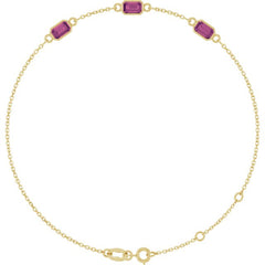 14K Yellow Gold Natural Pink Tourmaline Bezel-Set 3-Stone 7 1/2" Bracelet