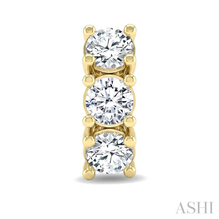 1 1/4 Ctw 3-Stone Round Cut Diamond Fashion Earrings in 14K Yellow Gold