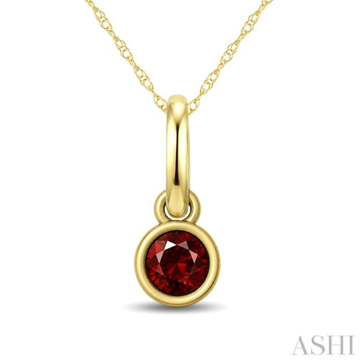 3X3 MM Round Shape Garnet Bezel Set Semi-Precious Solitaire Pendant With Chain in 10K Yellow Gold