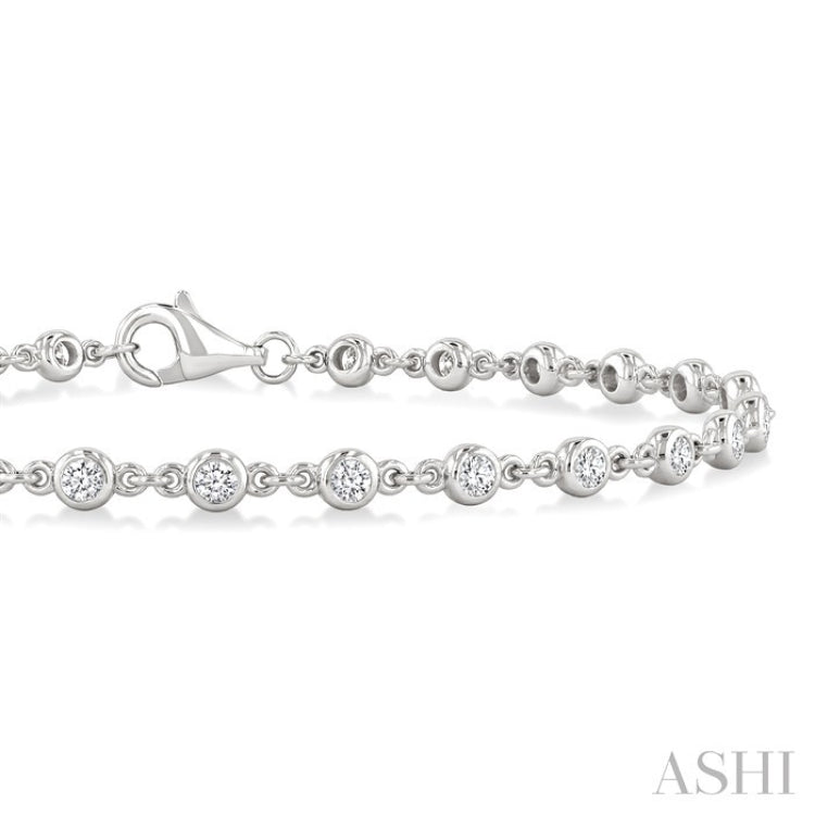 1 Ctw Bezel Set Round Cut Diamond Station Bracelet in 14K White Gold