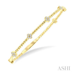 1/2 Ctw Round Cut Bead Bijoux Diamond Clover Bead Fashion Flex Bangle in 14K Yellow Gold