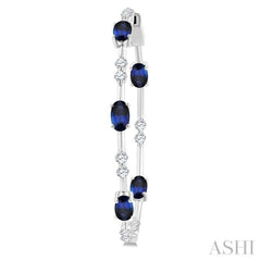5X3 MM Oval Shape Sapphire and 7/8 Ctw Round Cut Diamond Precious Inside-Out Hoop Earrings in 14K White Gold