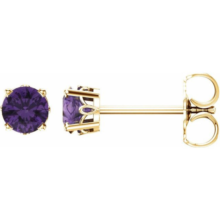 14K Yellow Gold Natural Amethyst Scroll Setting® Stud Earrings