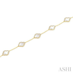 8 MM Mother of Pearl and 1/2 Ctw Round Cut Diamond Clover Halo Station Bracelet in 14K Yellow Gold