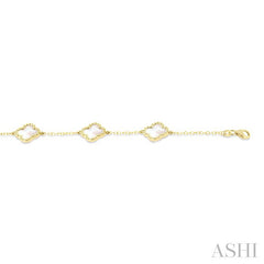 8 MM Mother of Pearl Bead Clover Halo Station Bracelet in 14K Yellow Gold