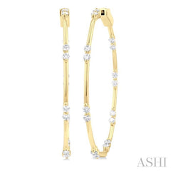 1 Ctw Front and Inner Back Round Cut Diamond Hoop Earrings in 14K Yellow Gold