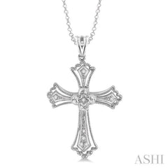 1/20 Ctw Round Cut Diamond Cross Pendant in Sterling Silver with Chain