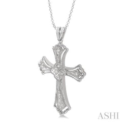 1/20 Ctw Round Cut Diamond Cross Pendant in Sterling Silver with Chain