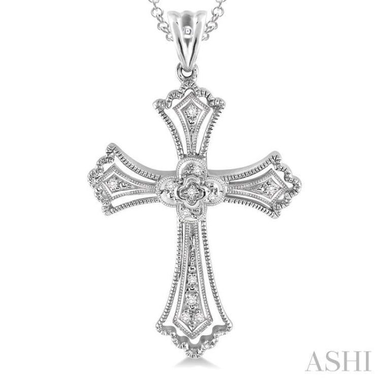 1/20 Ctw Round Cut Diamond Cross Pendant in Sterling Silver with Chain